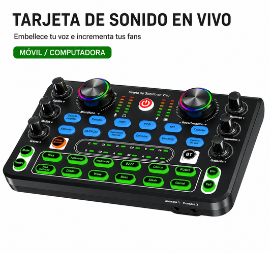 Tarjeta de Sonido X60L – Versión en Inglés Mezclador de Audio Profesional con Tarjeta de Sonido para Karaoke, Transmisiones en Vivo, KTV, Canto y Estudio de Grabación