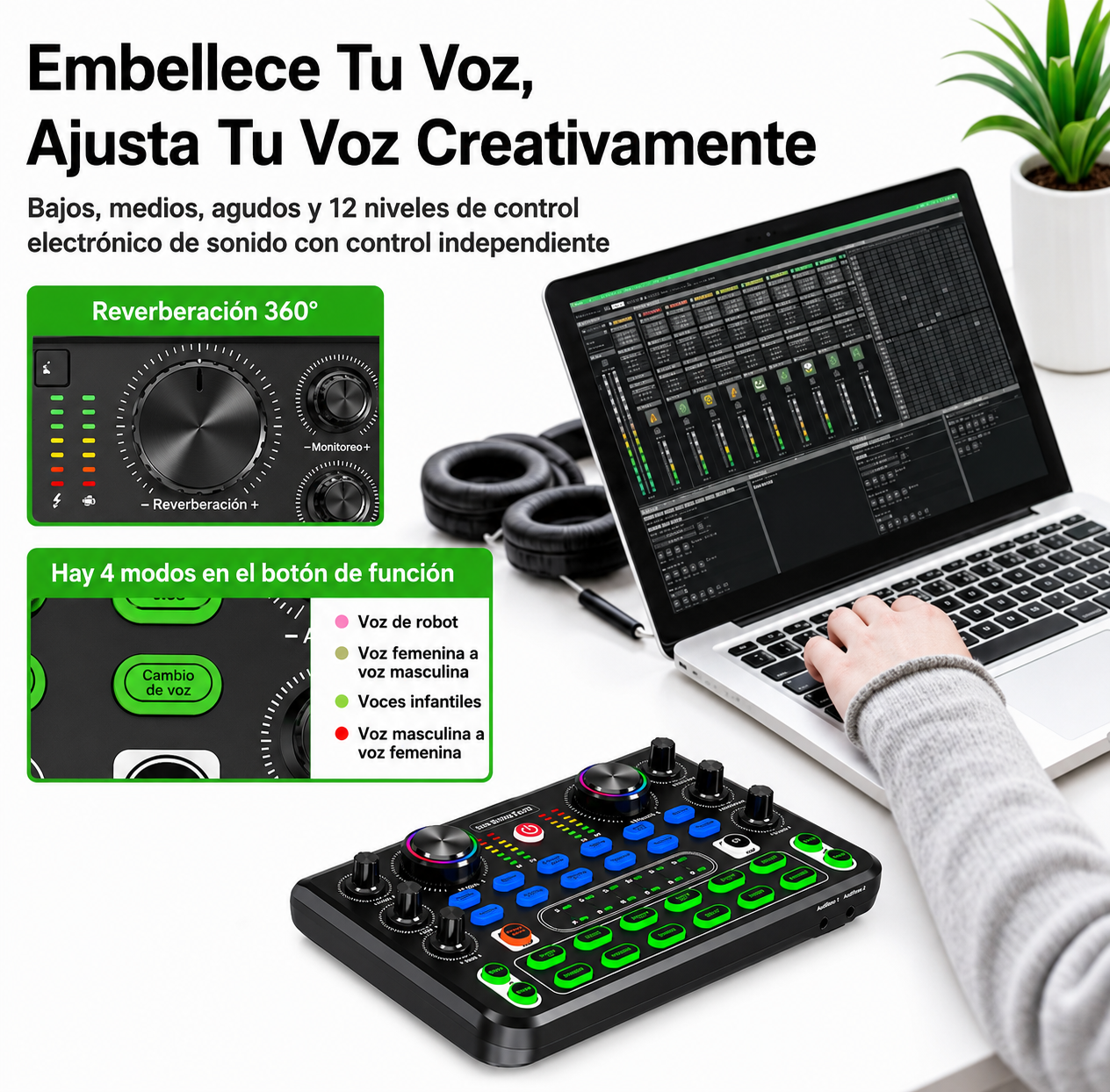 Tarjeta de Sonido X60L – Versión en Inglés Mezclador de Audio Profesional con Tarjeta de Sonido para Karaoke, Transmisiones en Vivo, KTV, Canto y Estudio de Grabación