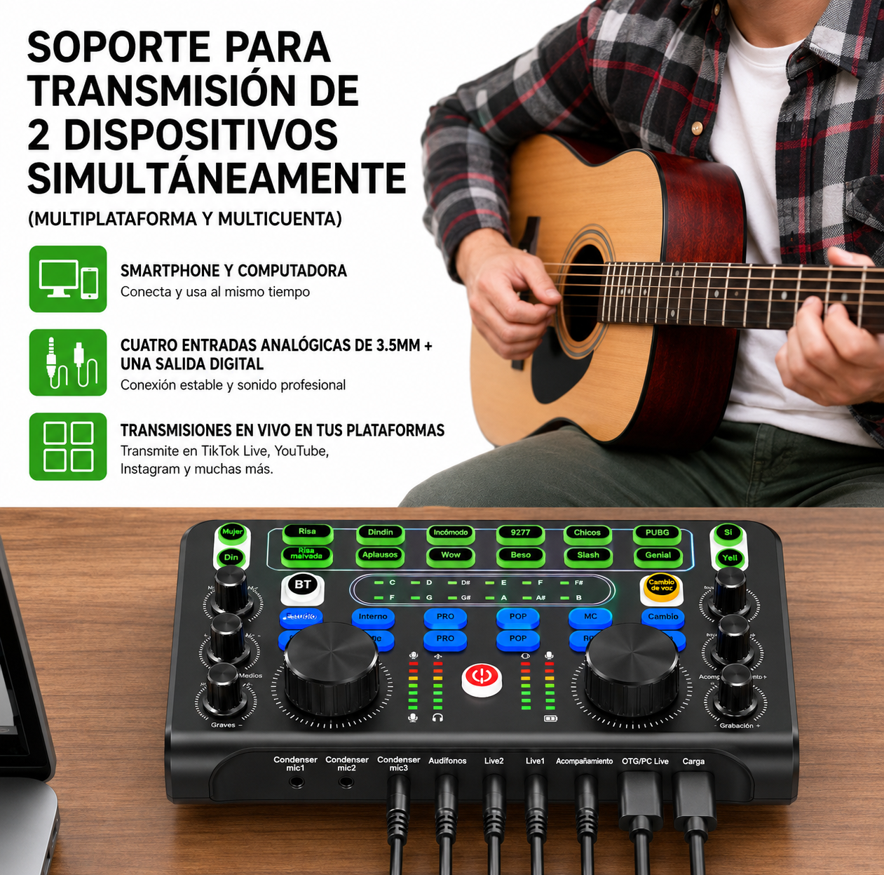 Tarjeta de Sonido X60L – Versión en Inglés Mezclador de Audio Profesional con Tarjeta de Sonido para Karaoke, Transmisiones en Vivo, KTV, Canto y Estudio de Grabación