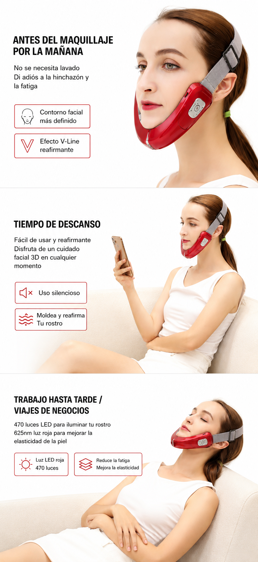 Dispositivo Facial V Face Reafirmante para Mentón y Mandíbula con Tecnología LED