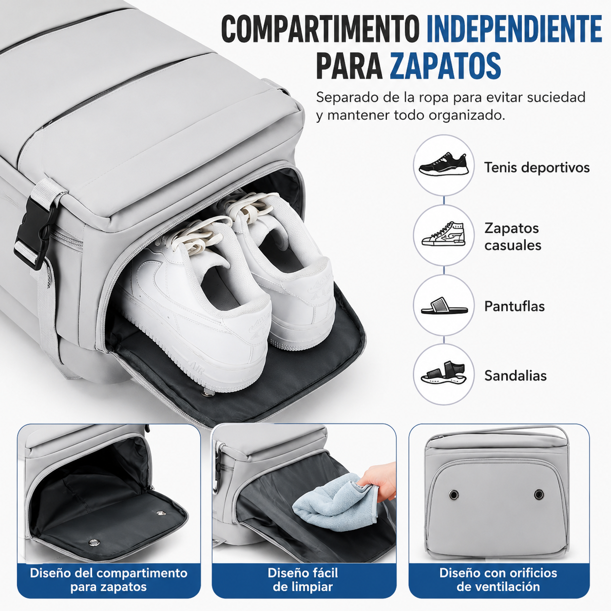 Mochila de Viaje para Cabina con Compartimento para Zapatos y Puerto USB