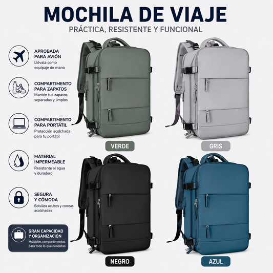 Mochila de Viaje para Cabina con Compartimento para Zapatos y Puerto USB