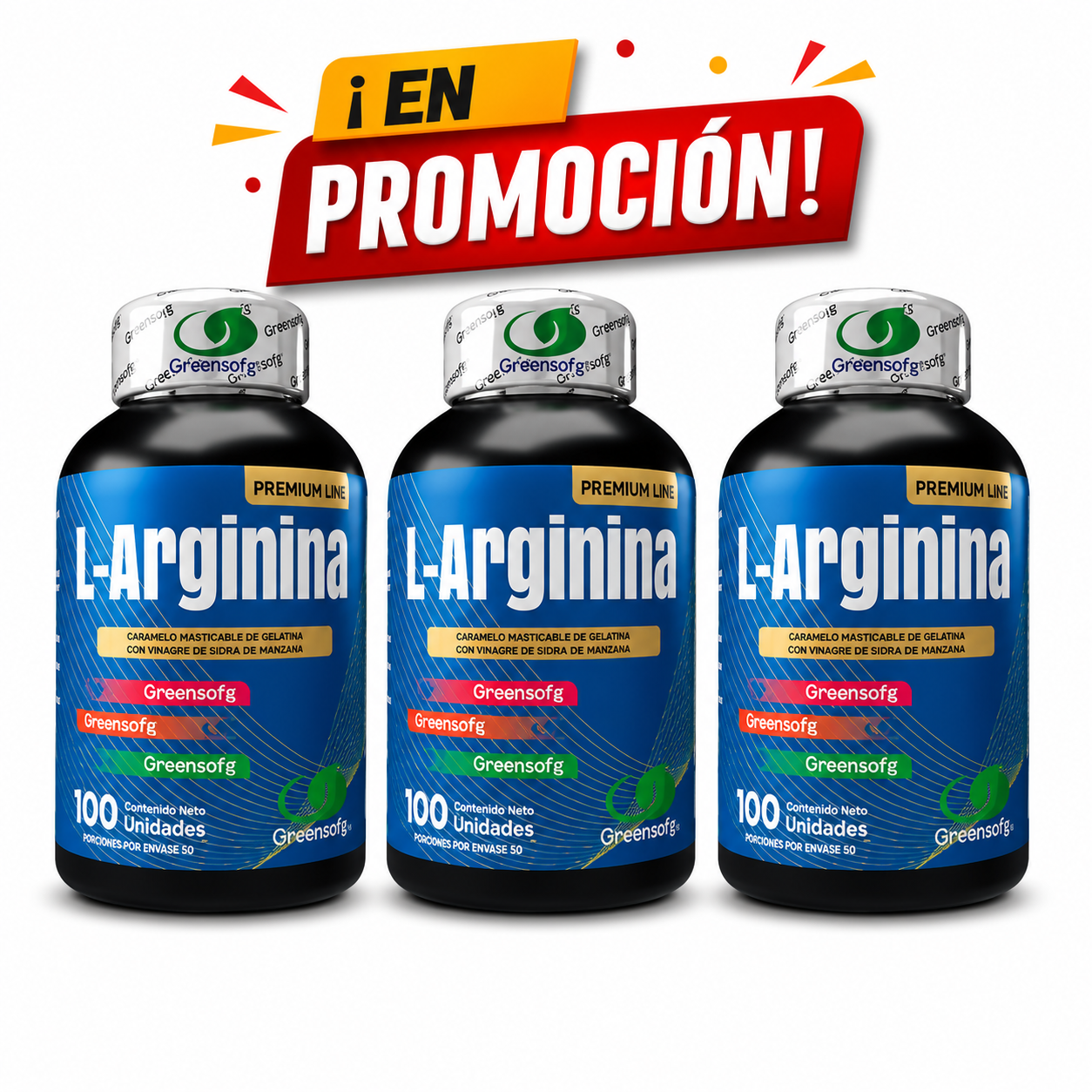 L-Arginina Gummies x 3 Frascos | 300 Gomitas Masticables Premium