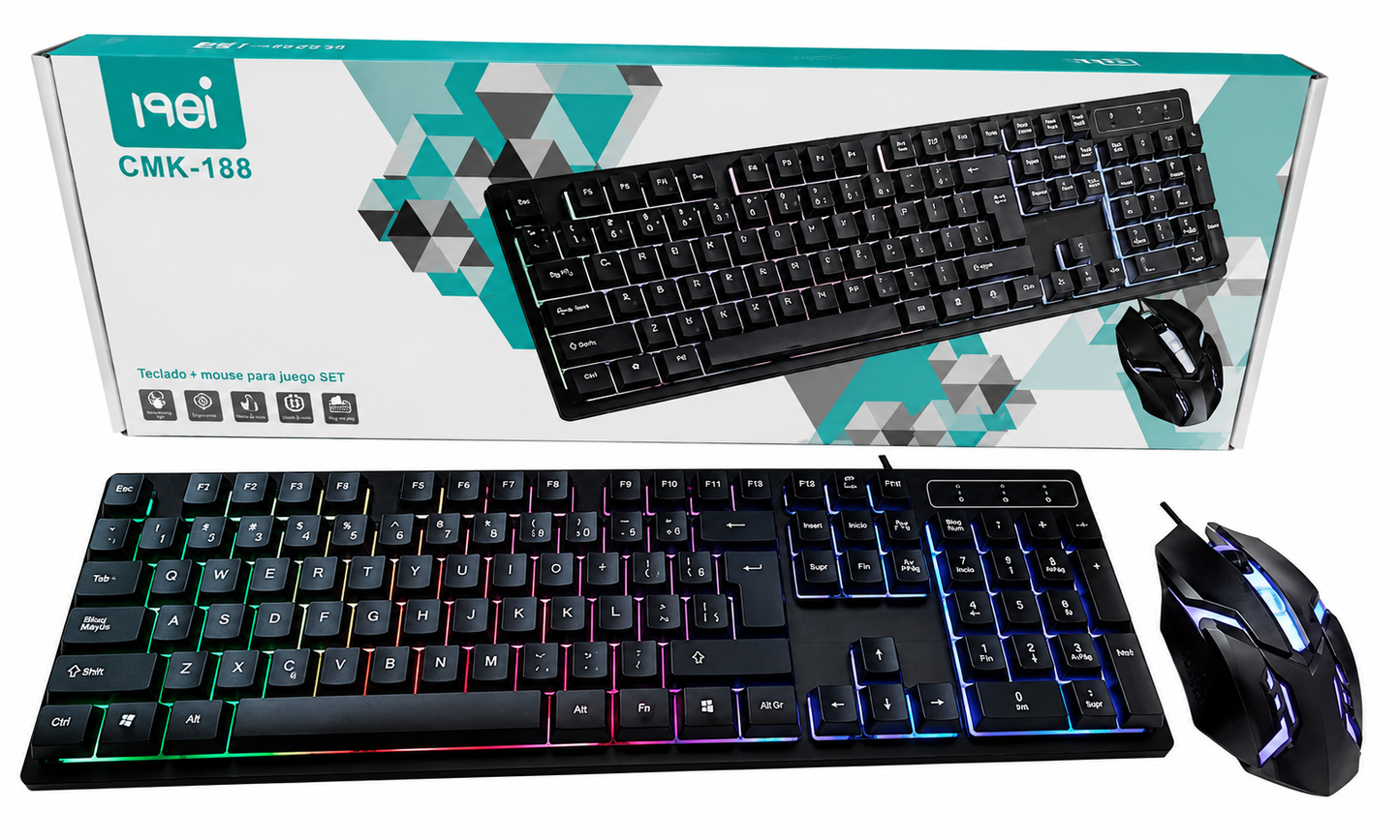 Combo Gamer RGB Teclado y Mouse USB Alámbrico en Español para PC y Laptop